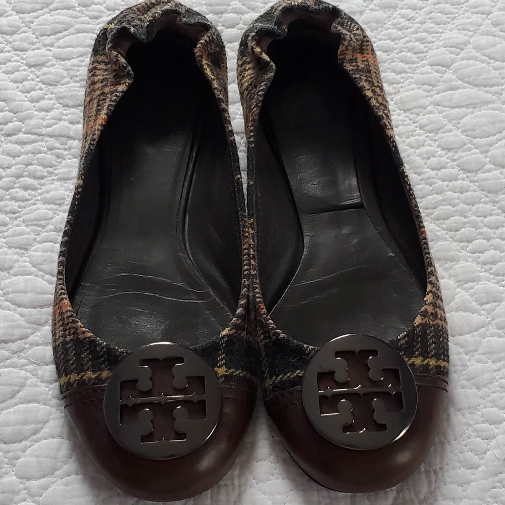 Tory Burch Serena 2 Plaid Wool Brown Flats Size 7.5